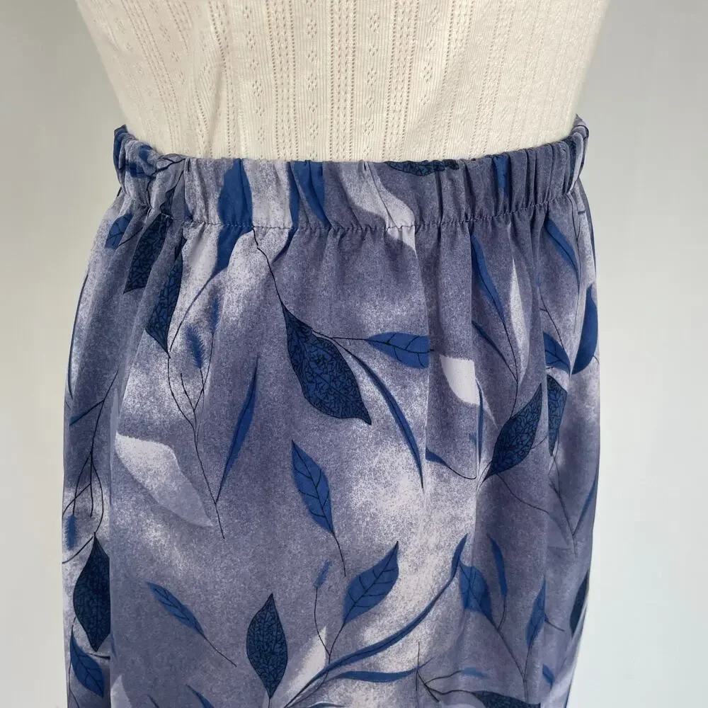 Vintage Mini Skirt Size 12P 12 Petite Blue Abstract Leaf Print A Line Boho 90s